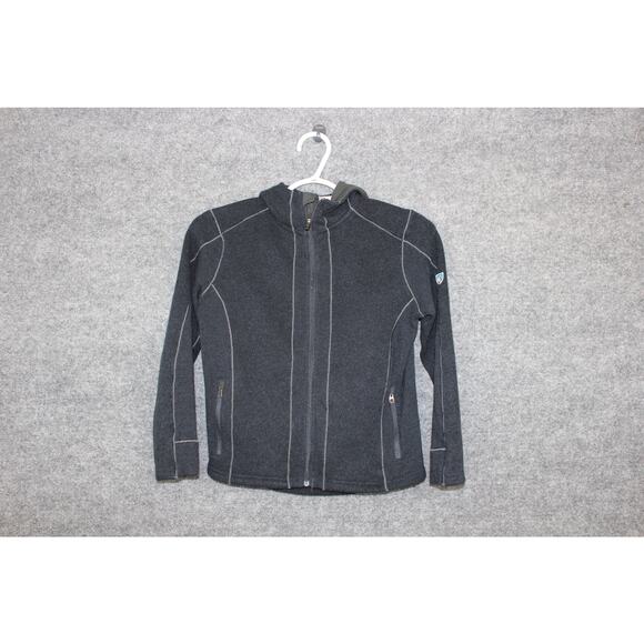 Kuhl Fleece Sweater Girl's S (7-8) Dark Blue Full Zip Hooded Thumb Hole Sleeves - Picture 1 of 13